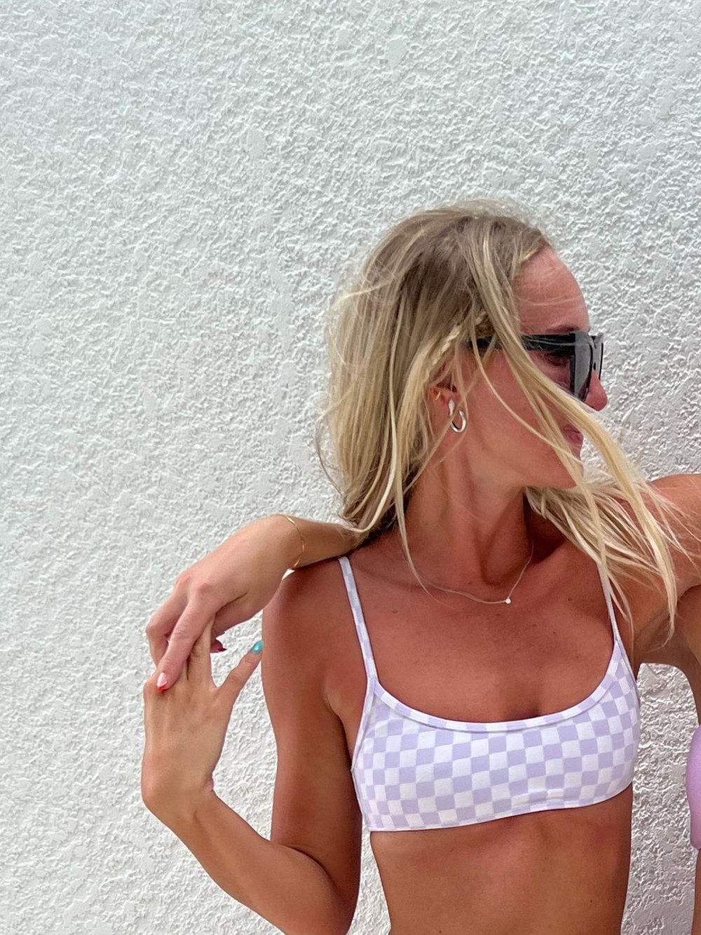 Frankie’s Bikinis Purple Checkered Bikini Top